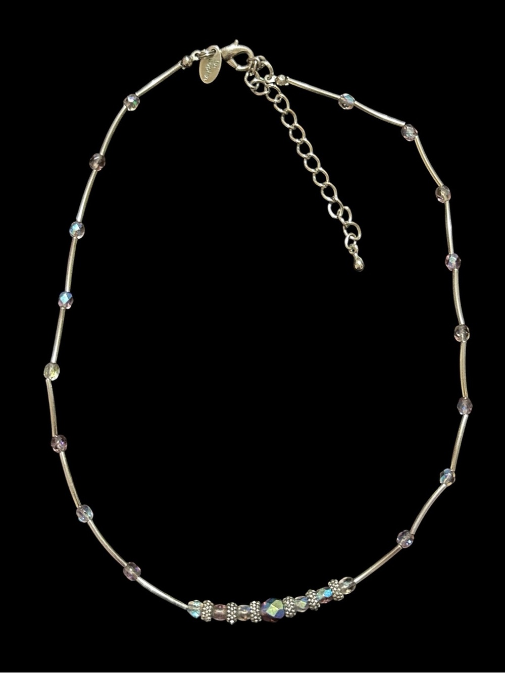 Lia Sophia Delicate Silver-Tone Beaded Choker Necklace - Aurora Crystal Accent
